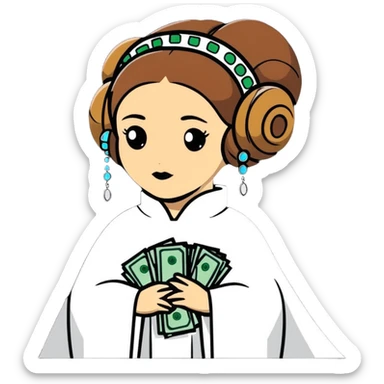 Princess Leia wearing cash and diamonds sticker