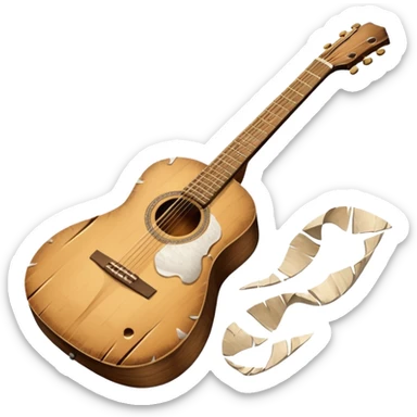 acoustic guitar with white paper tears & rips over it sticker
