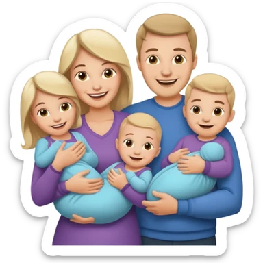 Mother and father with 3 baby Twins triplets sticker