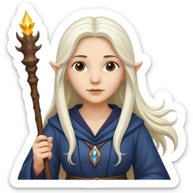 White Long Haired Women, Sorceress with staff — flowing white hair, calm face. sticker