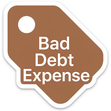 brown price tag icon with 'bad debt expense' written in white text, simple and professional sticker