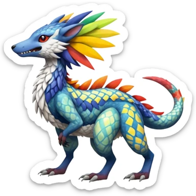Colorful Fruity Warm-colored Tropical Exotic Vernid-Sergal-Trico-Silvally-Nargacuga-fusion-hybrid-animal-creature, full body sticker