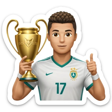 Cristiano Ronaldo holfing the champions league with noodle hair a bit longer noodle hair with a bit of blonde highlights and tge hair xoming down a bit just a bit of blonde not completely sticker