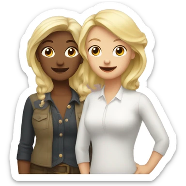 two lesbians: one is older, femme and blond. Another is younger  sticker
