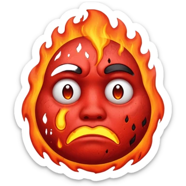 make this image with a sad face thats red with lava and steam coming from the head sticker