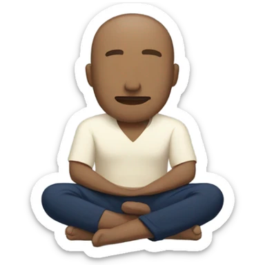 man meditating sitting down with cream shirt and navy blue pants sticker