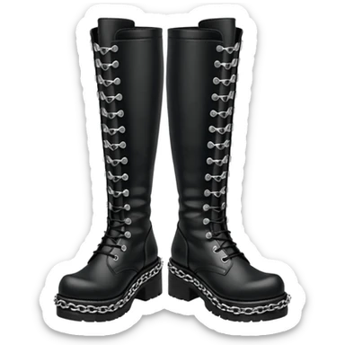 Ultra Realistic, Mens Demonia knee high black and metallic chain boots  sticker