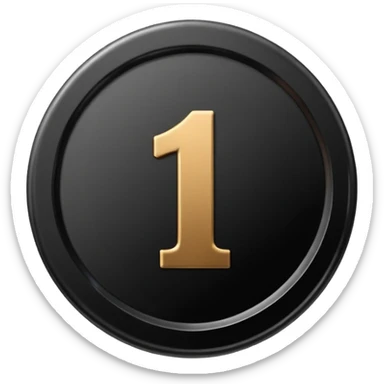 Emoji icon of a black coin with engraved number 1, minimalist style, isolated sticker