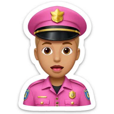 cop with pink uniform and tongue out sticker