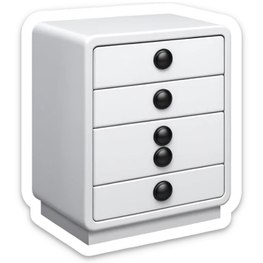 sleek white 6-drawer chest with one small black knob per drawer, stacked vertically sticker