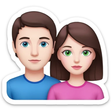 pink polaroid photo of a couple thats white with brunette hair blue and green eyes sticker