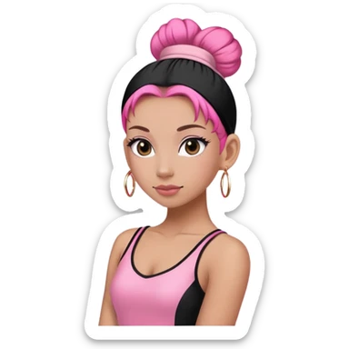 a dancer in a black and pink outfit with a sleek bun tied with a pink hairband." sticker