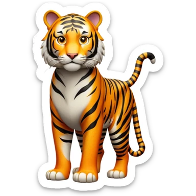 cinematic-tiger-realistic-full-body-standing-emoji,-massive-striped-frame-exuding-power-and-grace,-bold-orange-fur-with-thick-black-stripes,-head-tilted-dramatically,-piercing-yellow-eyes-focused-intensely,-simplified-yet-realistic-focused-features,-highly-detailed,-glowing-with-an-almost-sarcastic-glow sticker