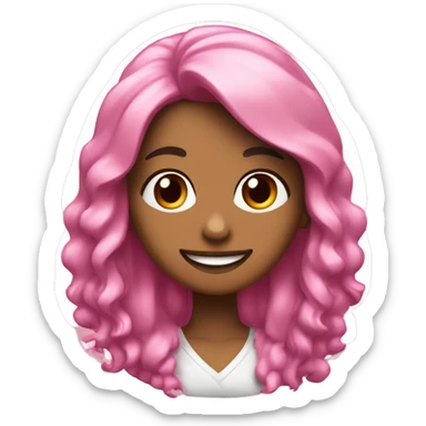 Una chica morena con el pelo largo y flequillo sonriendo y con su perro con un lazo rosa en la cabe sticker