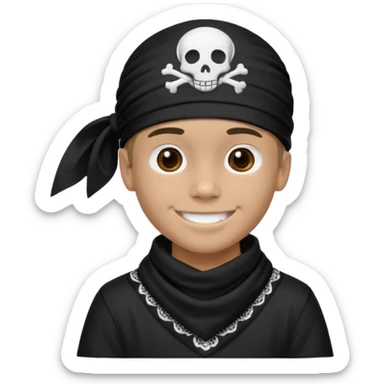 Make a boy wearing black bandana with some design on bandana sticker