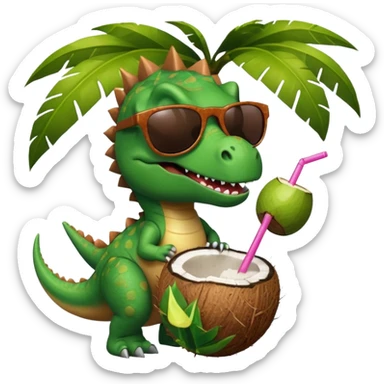 dinosaur wearing sunglasses drinking from a coconut sticker
