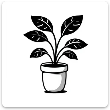 black ink doodle of a leafy plant in a pot, Notion style sticker