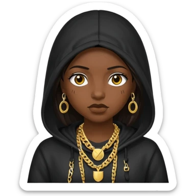 girl with a hood on with dark hair looking like a rapper sticker