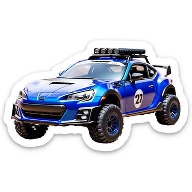 Rally race car Widened roof Long wheelbase widened pearly midnight satin dark blue  2025 Subaru brz off-road racer chrome nerf bars,side steps mounted under-door-sill climbing rock sliders, and silver satin wheels  sticker