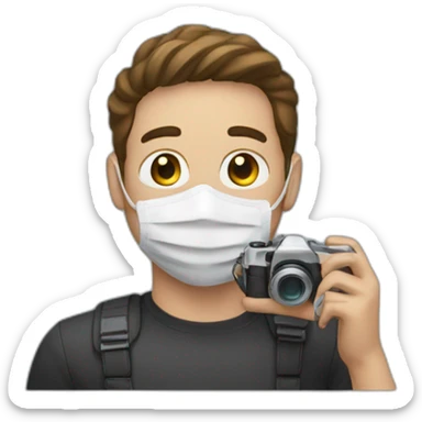 a guy taking a photo with a mask sticker