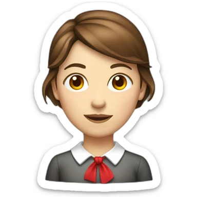 brown hair female school teacher with a red bow on the hair sticker