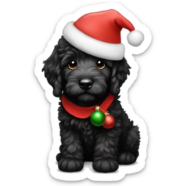 Black golden doodle puppy with a Christmas hat on  sticker