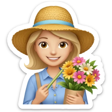 Shopper with flower bouquet,Farmers’ Market. sticker
