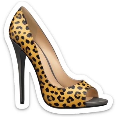 Realistic open toe platform Heel pumps,  Dark gray cheetah spots sticker