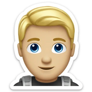 Male coder featuring a laptop. He has blonde hair, blue eyes, white skin. sticker