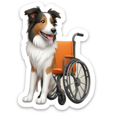 white and tan border collie in orange wheel chair sticker
