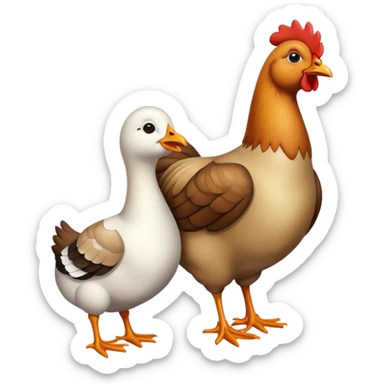 A chicken sitting with a goose  sticker