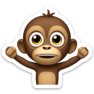 young brown monkey with arms up confused sticker