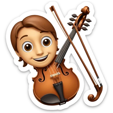 A violin with its bow. It has eyes and a smiling mouth. sticker