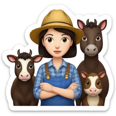 GRANJERO PIEL CLARA Y PELO OSCURO CON ANIMALES A SU ALREDEDOR sticker