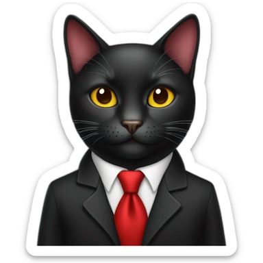 classy black cat with red tie sticker