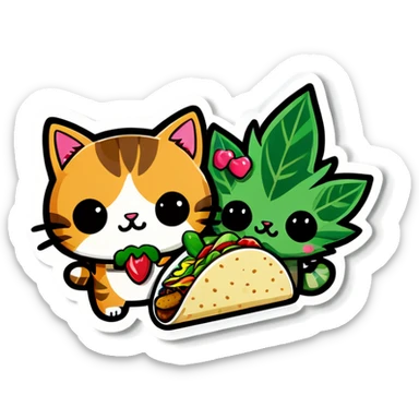 Kawaii Marijuana leaf and kittens eating tacos kawaii style  sticker