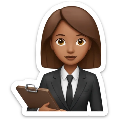 black woman in a suit holding a clipboard sticker