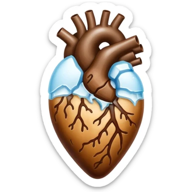 Anatomic heart composed of iced coffe and ice cube inside the heart, only heart without any details like glass  sticker