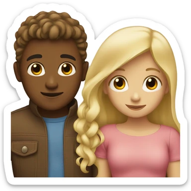 Blonde girl and brown boy hugging sticker