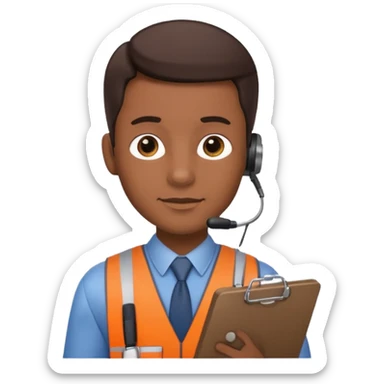 male HR assistant, person with clipboard, no headset sticker