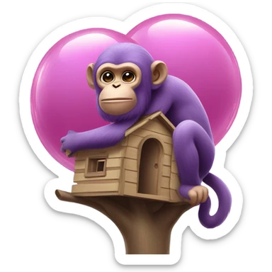 Purple monkey in a bubble gum tree house sticker