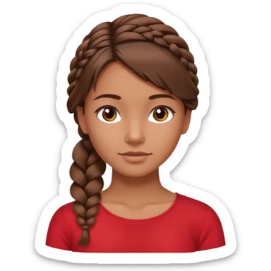 A tanned girl's face side-swept braid with a soft finish brown hair with red top sticker
