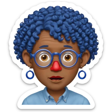 dark blue haired man curly hair with big ears and red earrings and spectacles surprised and hat wearing sticker