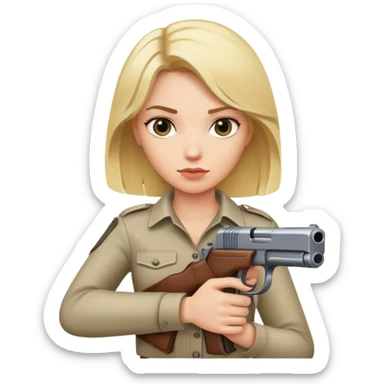 blonde woman holding gun sticker