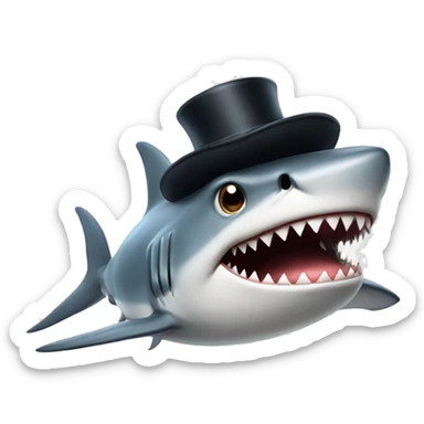 shark with tophat". sticker