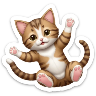 dark brown tabby and white kitten with his eyes closed whilst in funny positions stretched out and  upside down sticker