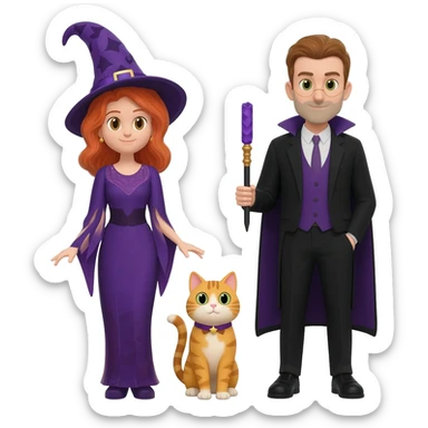 magician couple and their pet cat sticker