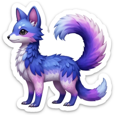  White with indigo-Violet-purple-pinkish-gradient markings beautiful handsome gorgeous aesthetic colorful vibrant Vernid-Trico-species-Fakemon-creature by LiLaiRa, 4 legs, 1 tail, random markings, (full body) sticker