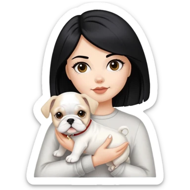 black hair white girl hold short hair maltese and cream color bulldog sticker