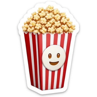 minimalist sweet popcorn emoji style, red and white popcorn box, caramel popcorn sticker